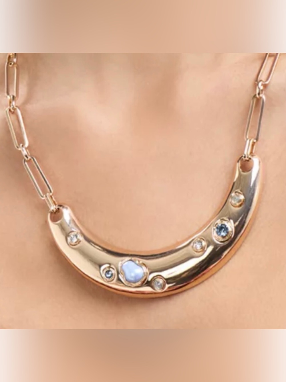 BNWT INC International Concepts Gold Crescent Necklace with Multi Color Stones